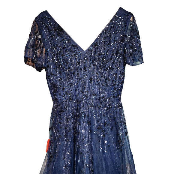 MacDuggal Embellished Flutter Sleeve Tulle Midnight Dress 4 - Picture 5 of 8